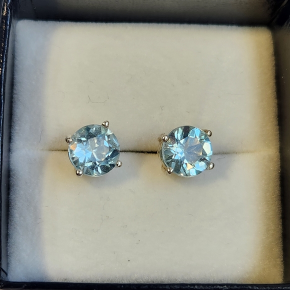 Estate Jewelry - Lrg Semi VTG 2ctw Icey Topaz Open Lattice 925 Stud Earrings 6mm High Brilliance